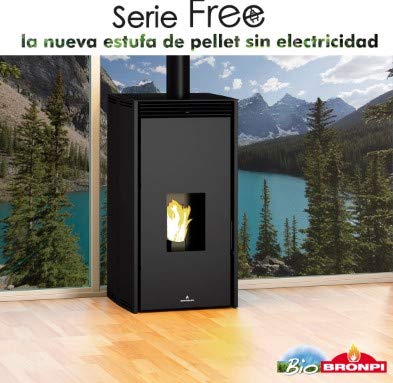 BRONPI Estufa DE Pellet SIN Electricidad Modelo Free 6 KW Negro
